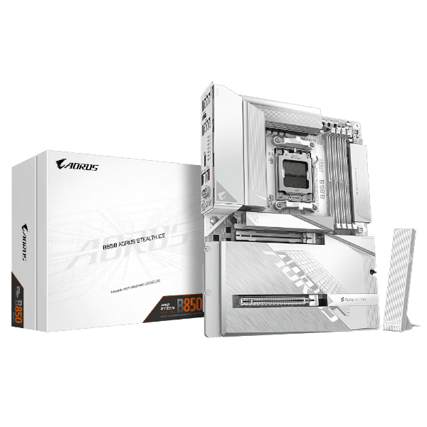 לוח לבן עם מחברי חשמל מאחור Gigabyte B850 A STEALTH AM5 DDR5 WIFI